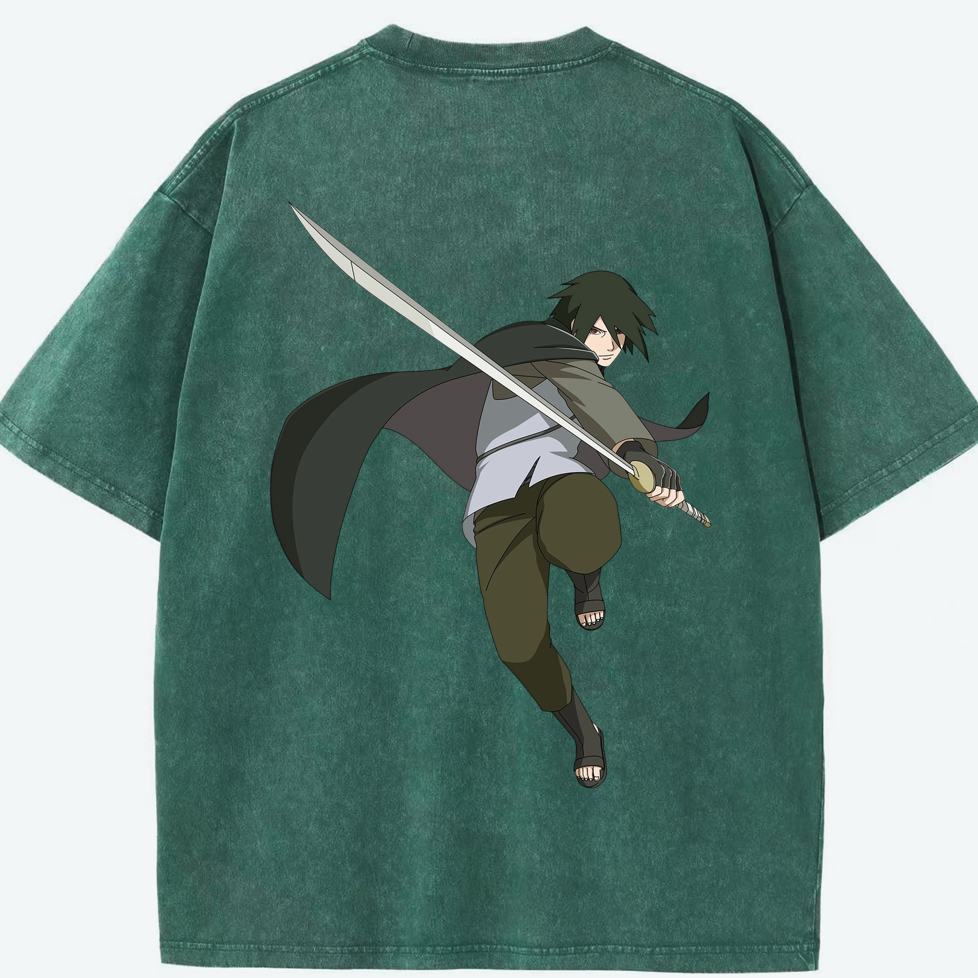 （画像用） NARUTO -ナルト- うちは サスケ Uchiha Sasuke 綿100% ヴィンテージ風 半袖Tシャツ（背面プリント）